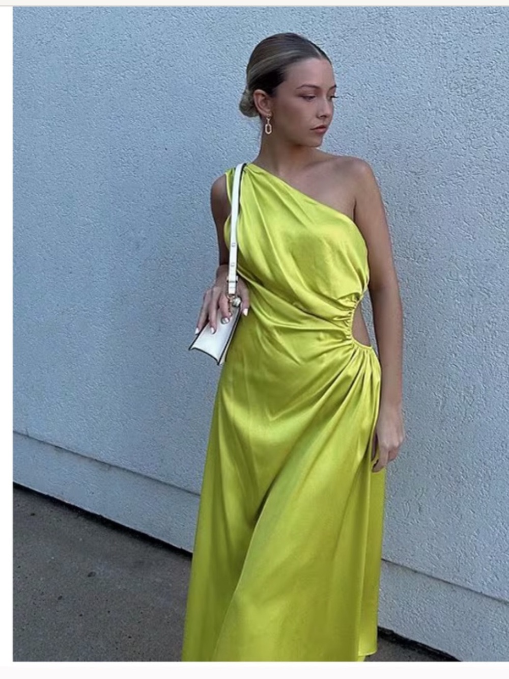 NWT Gianni Bini Astrid Hammered Satin One Shoulder Asymmetrical Hem A-Line Dress - Picture 3 of 6